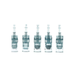 four Dr pen M8 microneedling pin cartridges standing in a row