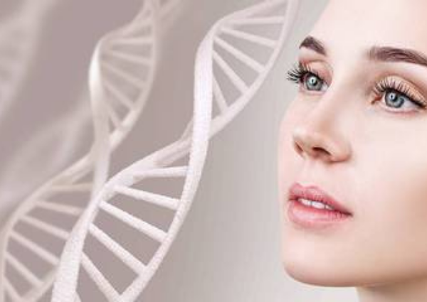 woman looking at dna strands
