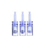 three Dr pen A6 microneedling cartridges blue standing view