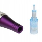 Dr pen X5 Ultima nano light blue microneedling pin cartridge side by side with microneedling pen tip